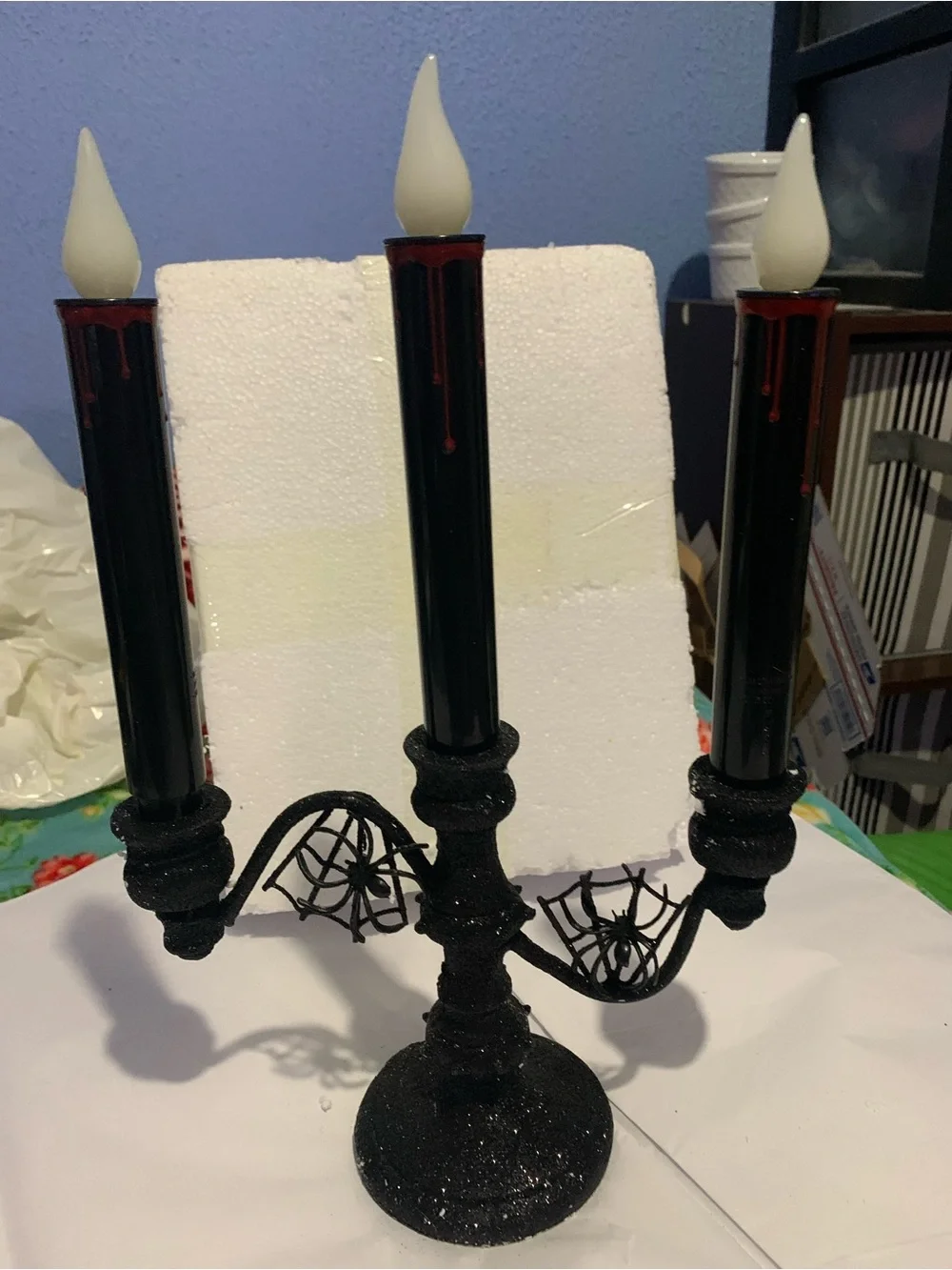 2 Black Halloween Candelabras With Spiders & Webs